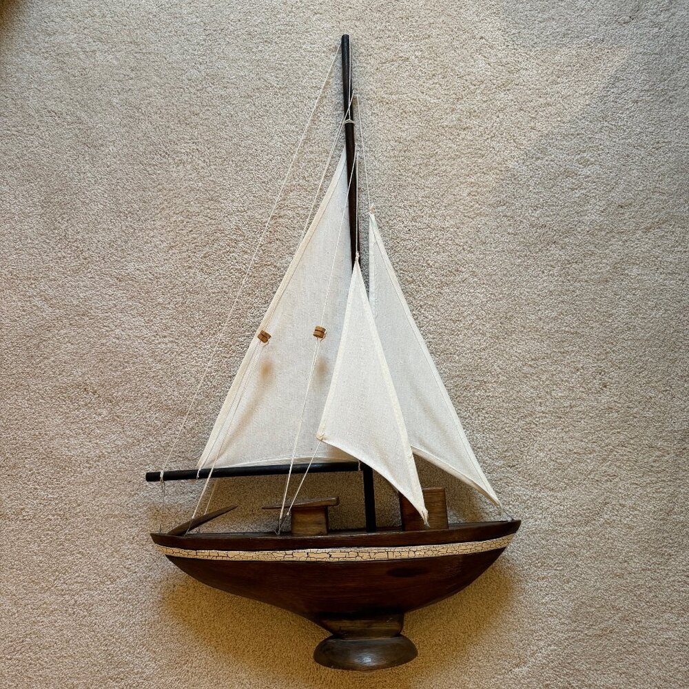 Vintage 31" Tall Wooden Sailboat - Picture 2 of 6